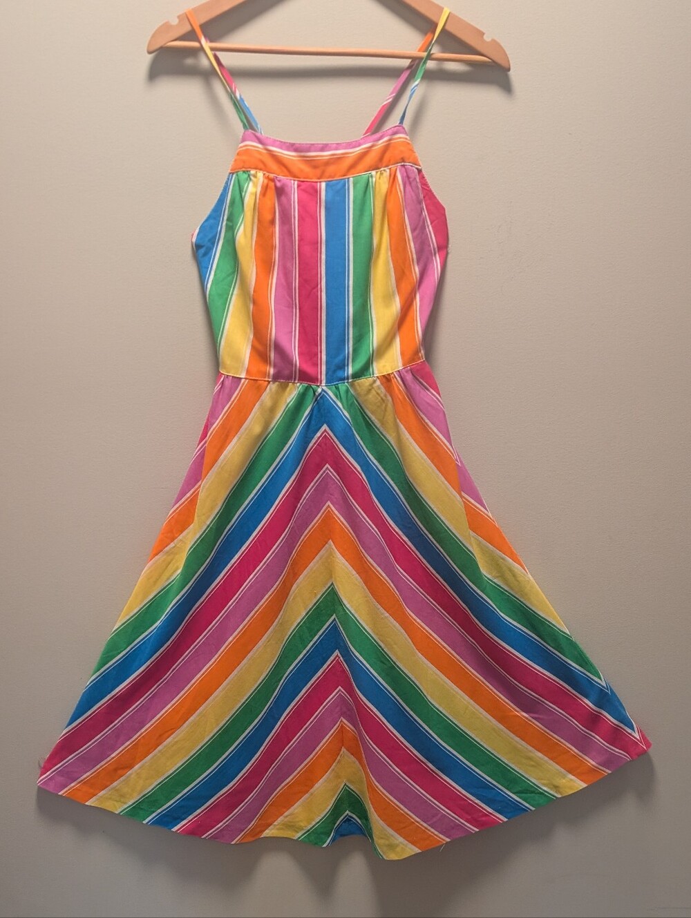 Vintage Handmade Rainbow Striped Chevron Sundress Size S 🌈